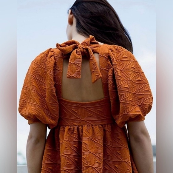 Brand New Free People Orange Textured Mini Dress - Size Medium - Picture 3 of 12